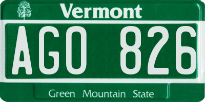 VT license plate AGO826