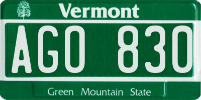 VT license plate AGO830