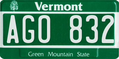 VT license plate AGO832