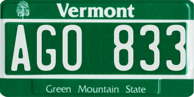 VT license plate AGO833