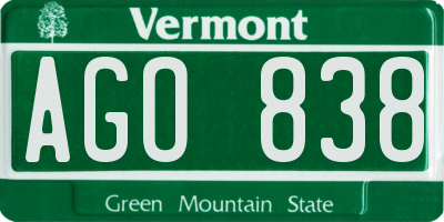 VT license plate AGO838