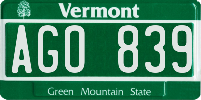 VT license plate AGO839