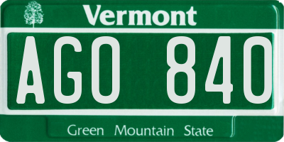 VT license plate AGO840