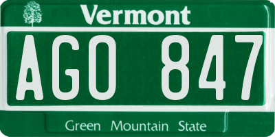 VT license plate AGO847