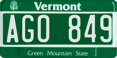 VT license plate AGO849