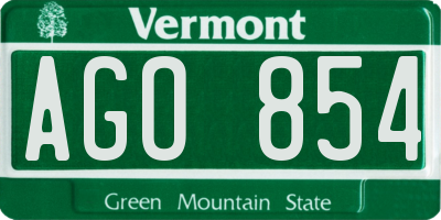 VT license plate AGO854