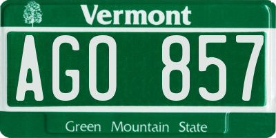 VT license plate AGO857