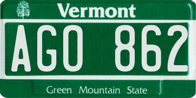 VT license plate AGO862