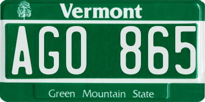 VT license plate AGO865