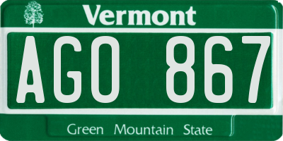 VT license plate AGO867