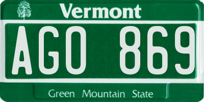VT license plate AGO869
