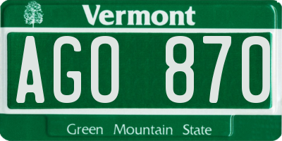 VT license plate AGO870