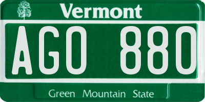 VT license plate AGO880