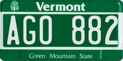 VT license plate AGO882