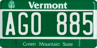 VT license plate AGO885