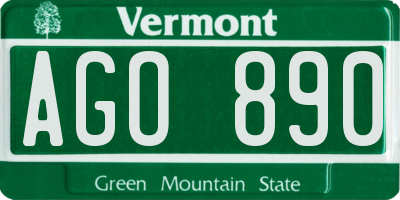 VT license plate AGO890