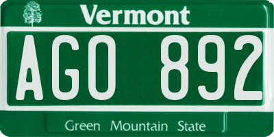 VT license plate AGO892