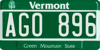 VT license plate AGO896