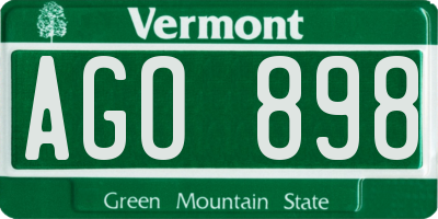VT license plate AGO898