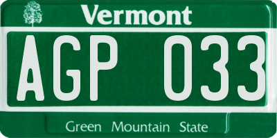 VT license plate AGP033
