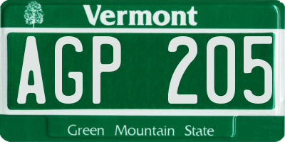 VT license plate AGP205