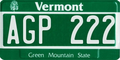 VT license plate AGP222