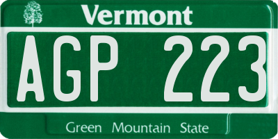 VT license plate AGP223