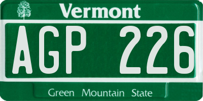 VT license plate AGP226