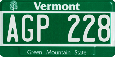 VT license plate AGP228