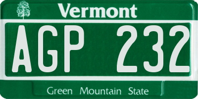 VT license plate AGP232