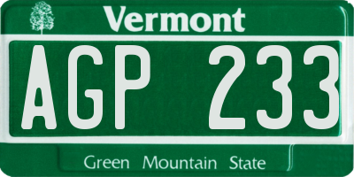 VT license plate AGP233