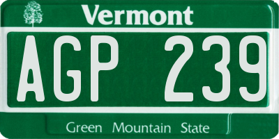 VT license plate AGP239
