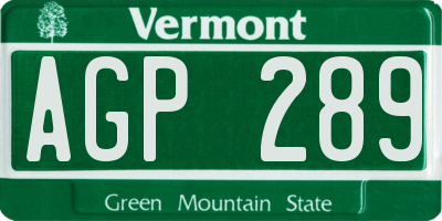 VT license plate AGP289