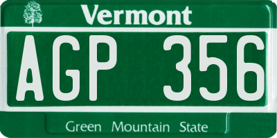 VT license plate AGP356