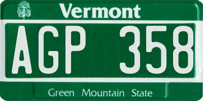 VT license plate AGP358