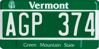 VT license plate AGP374