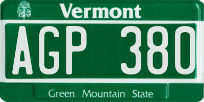 VT license plate AGP380