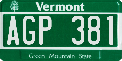 VT license plate AGP381