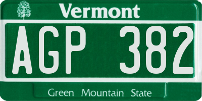VT license plate AGP382