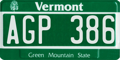VT license plate AGP386