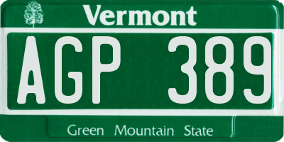 VT license plate AGP389