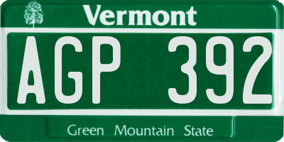 VT license plate AGP392