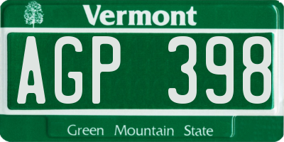 VT license plate AGP398