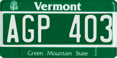 VT license plate AGP403