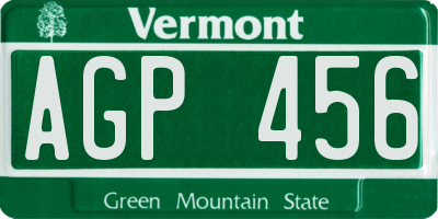 VT license plate AGP456