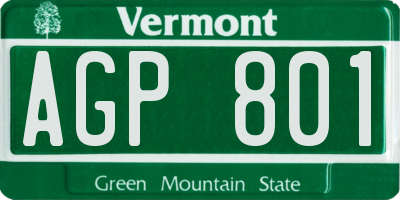 VT license plate AGP801