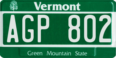 VT license plate AGP802