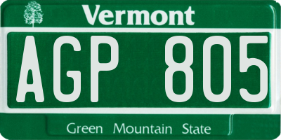 VT license plate AGP805