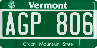 VT license plate AGP806
