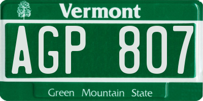 VT license plate AGP807